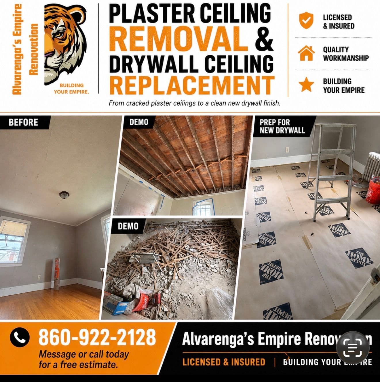 Plaster Ceiling Removal and Drywall Replacement in Hartford image