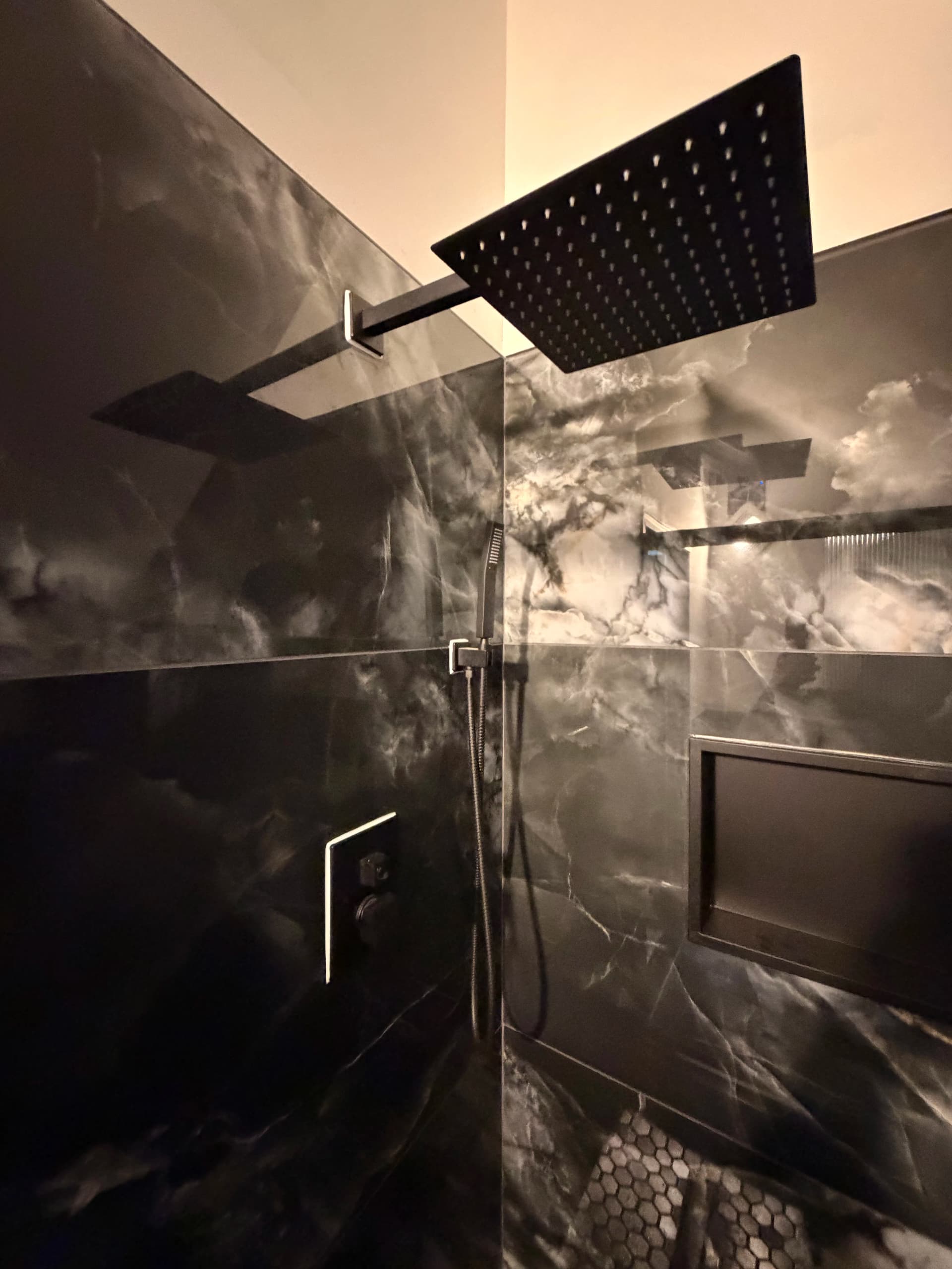 Gallery photos for South Windsor Bathroom Remodel with Dark Marble Tile and Custom Shower: Image #2